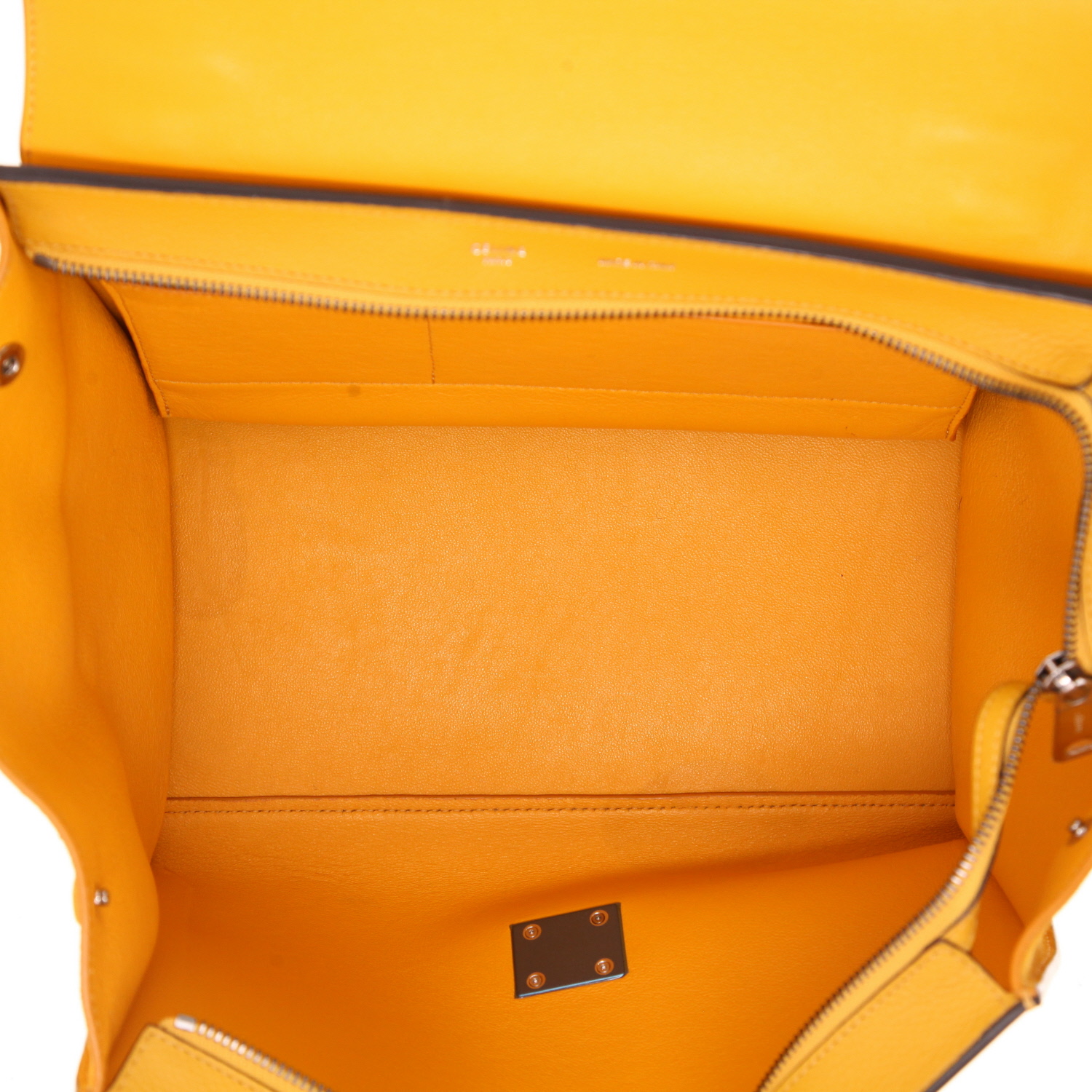 Sac à main Celine  Trapeze en cuir jaune et Veau velours jaune - Detail D3