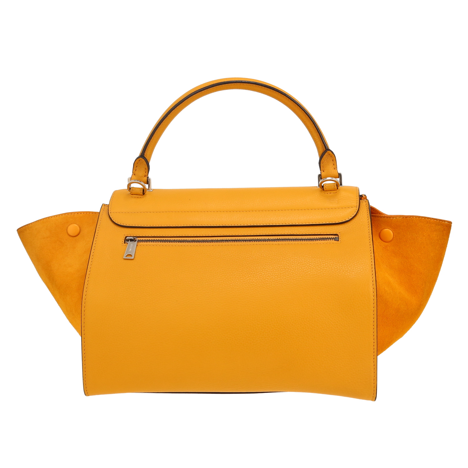 Bolso de mano Celine Trapeze en cuero amarillo y Veau velours amarillo - Detail D4