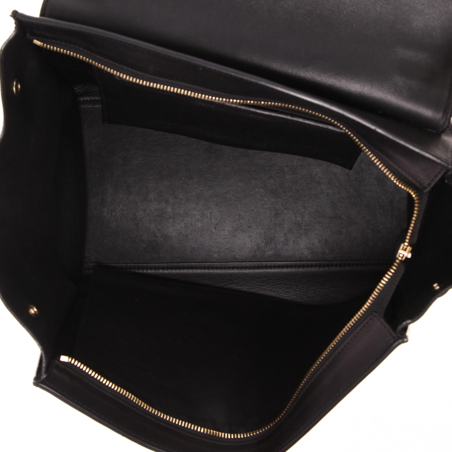 Sac à main Celine Trapeze en cuir noir et Veau velours noir - Detail D3