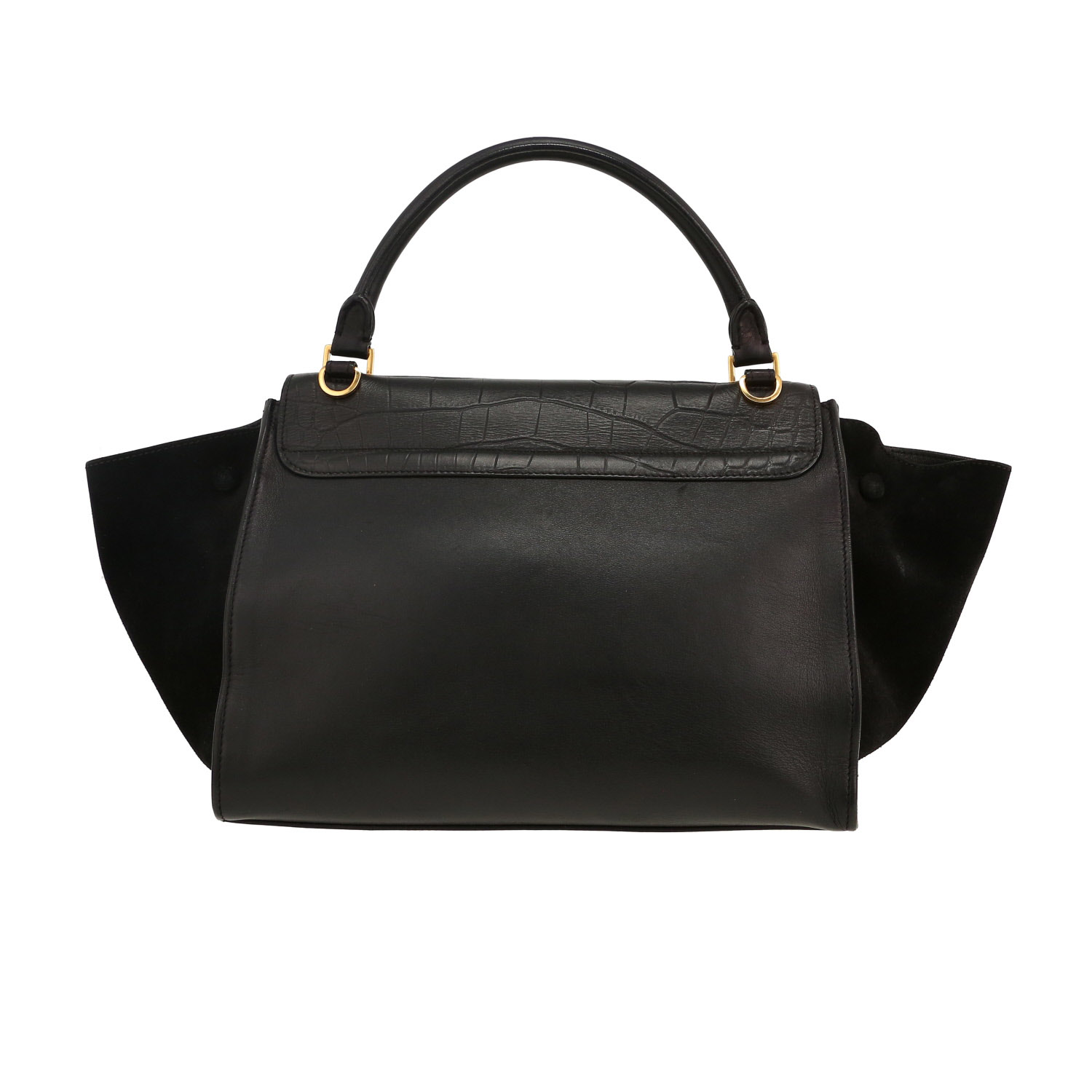 Sac à main Celine Trapeze en cuir noir et Veau velours noir - Detail D4