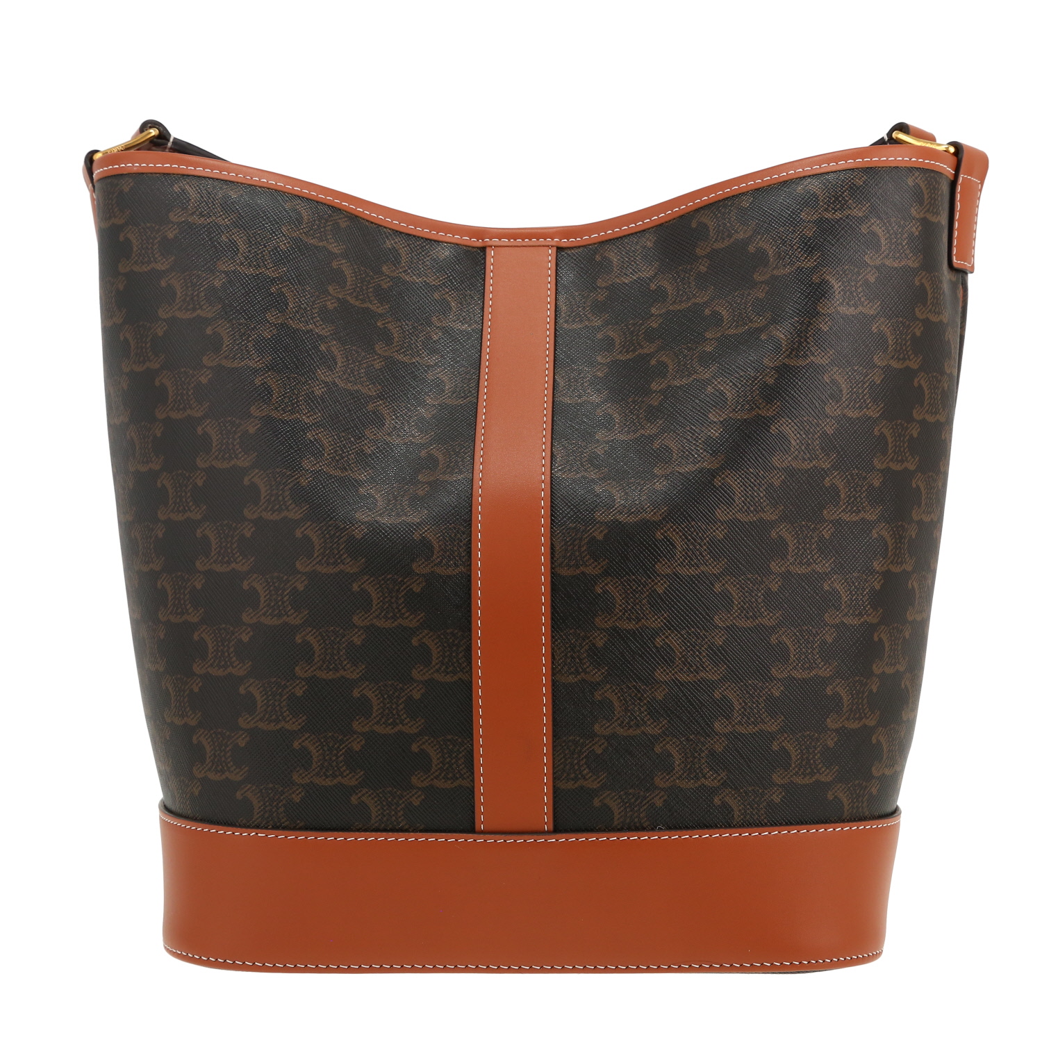 Sac bandoulière Celine  Seau moyen modèle  en toile monogram et cuir marron - Detail D4