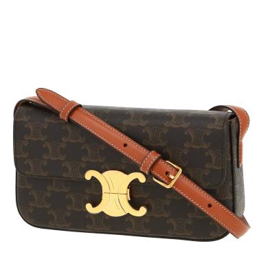 Celine  Claude handbag  in brown "Triomphe" canvas  and brown leather