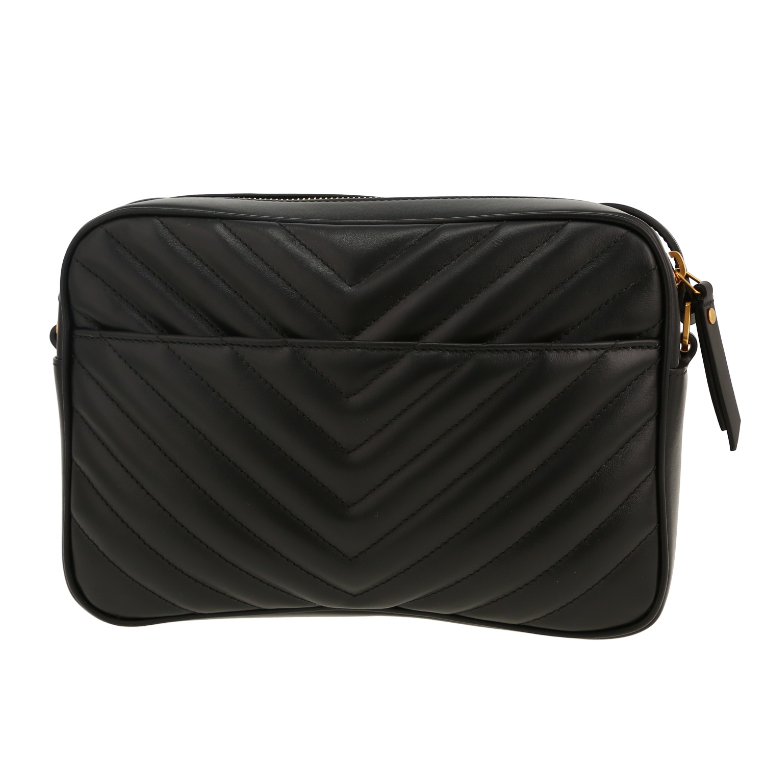 Saint Laurent  Lou Sac Caméra shoulder bag  in black chevron quilted leather - Detail D4