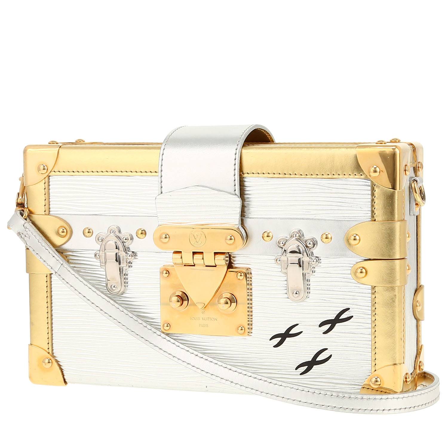 Louis Vuitton Petite Malle shoulder bag in silver epi leather and gold leather