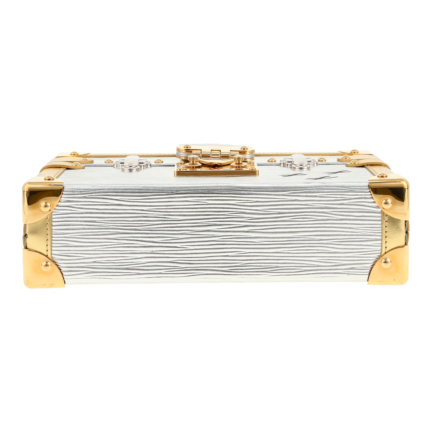 Sac bandoulière Louis Vuitton  Petite Malle en cuir épi argenté et cuir doré - Detail D1