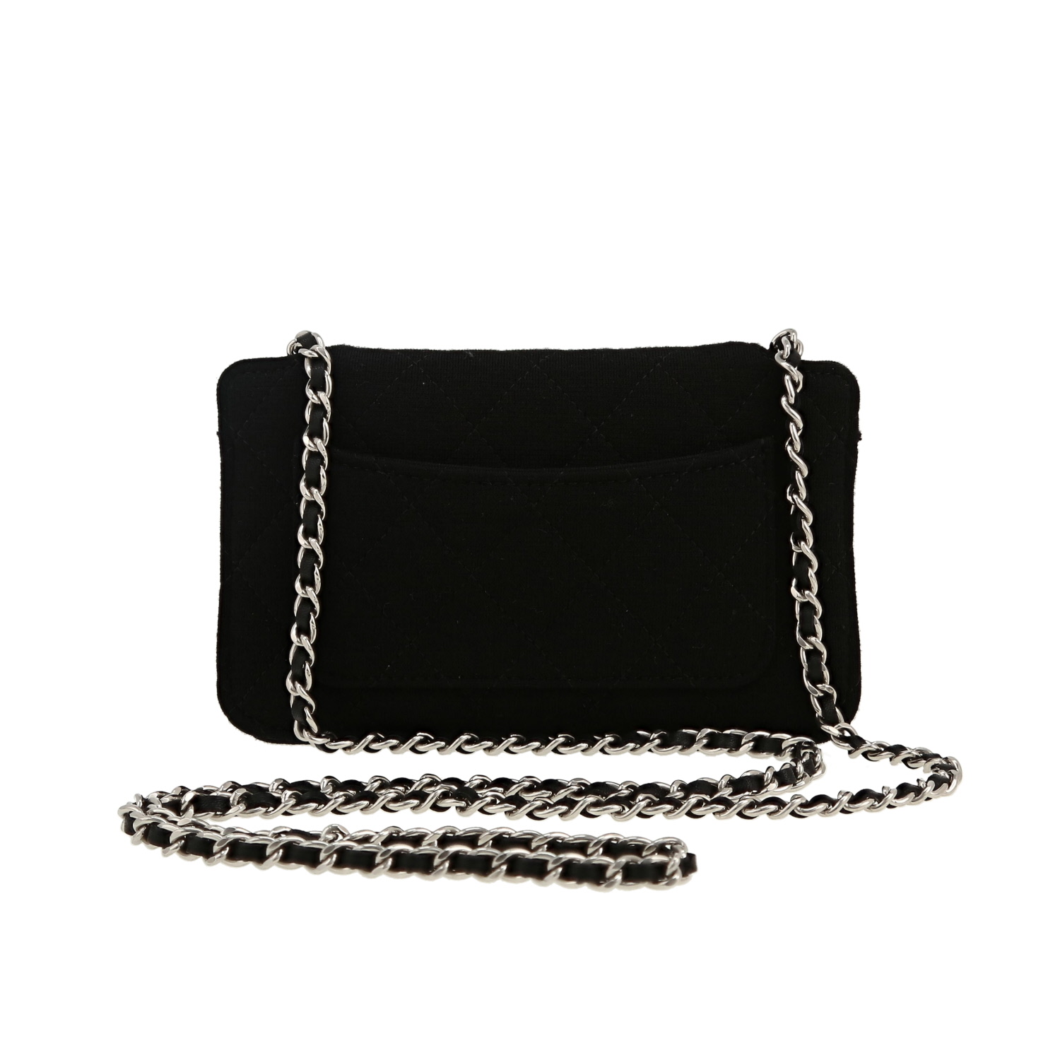 Sac cabas Chanel   en toile grise noire et blanche et jersey noir - Detail D4