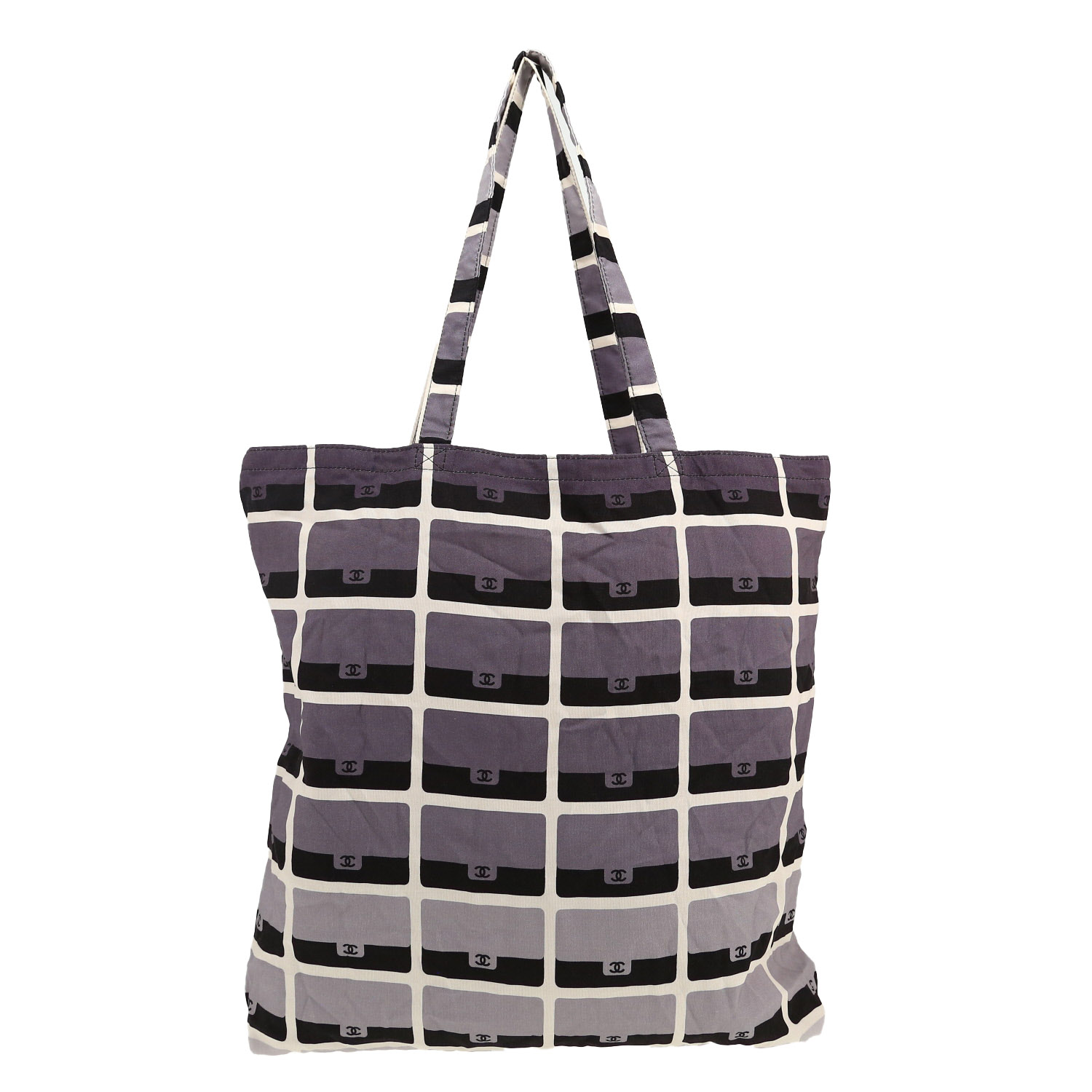 Shopping bag Chanel   in tela grigia nera e bianca e jersey nero - Detail D7