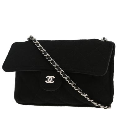 Chanel   shopping bag  in grey, black and white canvas  and black jersey