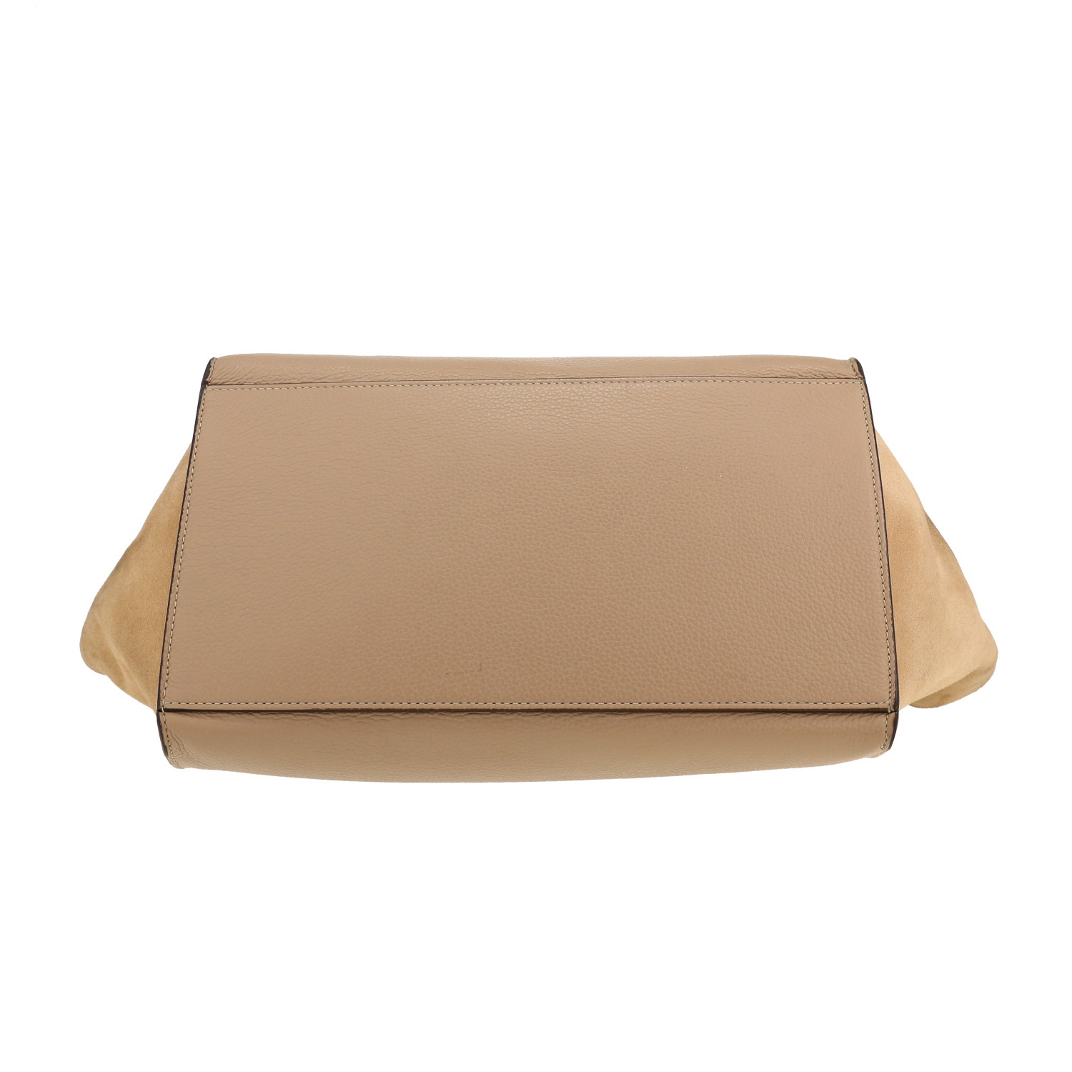 Bolso de mano Celine Trapeze en cuero beige y Veau velours beige - Detail D1