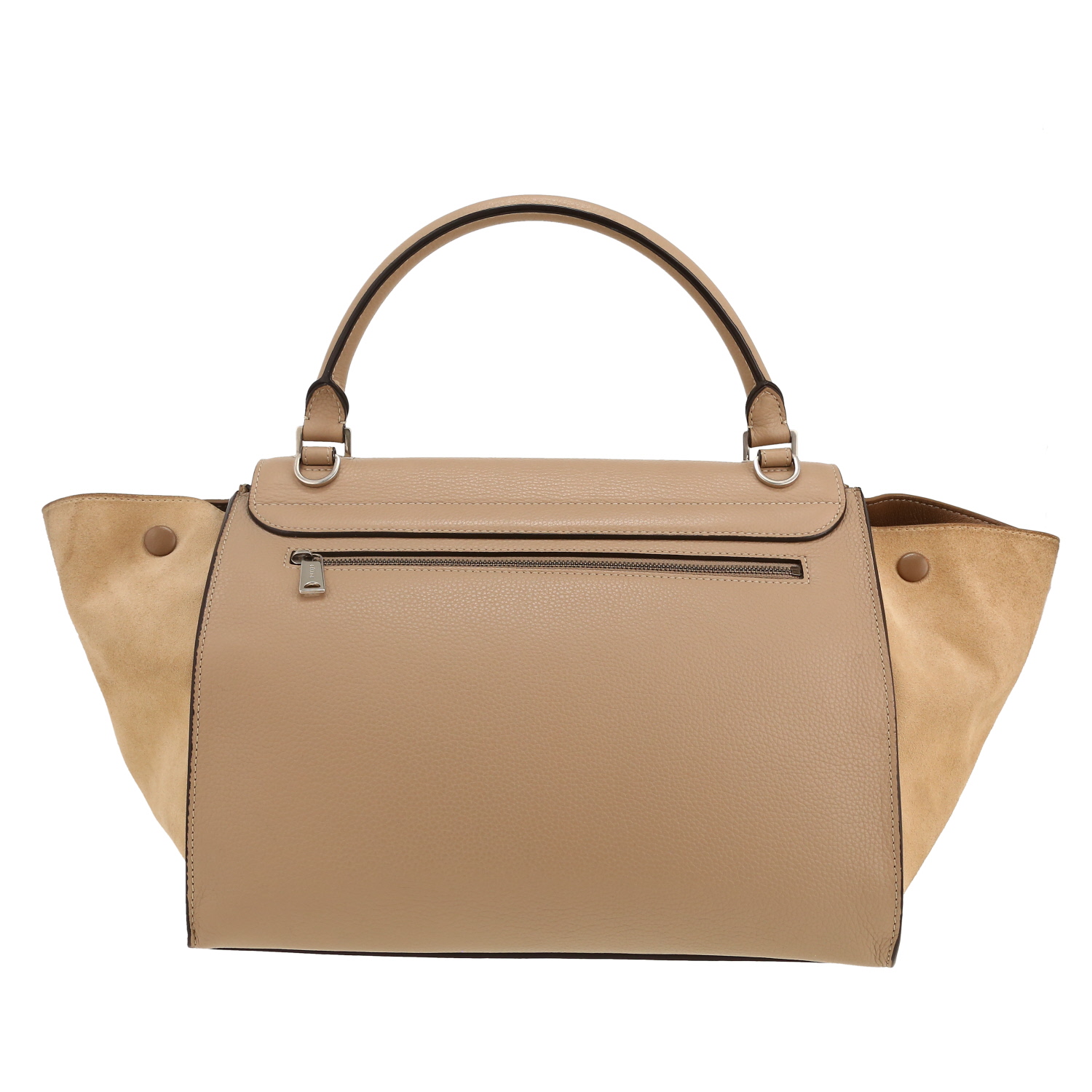 Bolso de mano Celine Trapeze en cuero beige y Veau velours beige - Detail D4