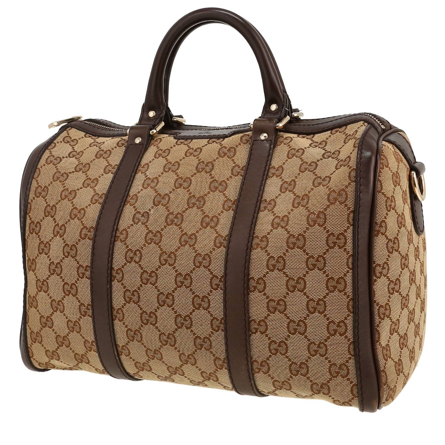 Bolso de mano Gucci Boston en tejido "sûpreme GG" beige y cuero marrón - 00pp