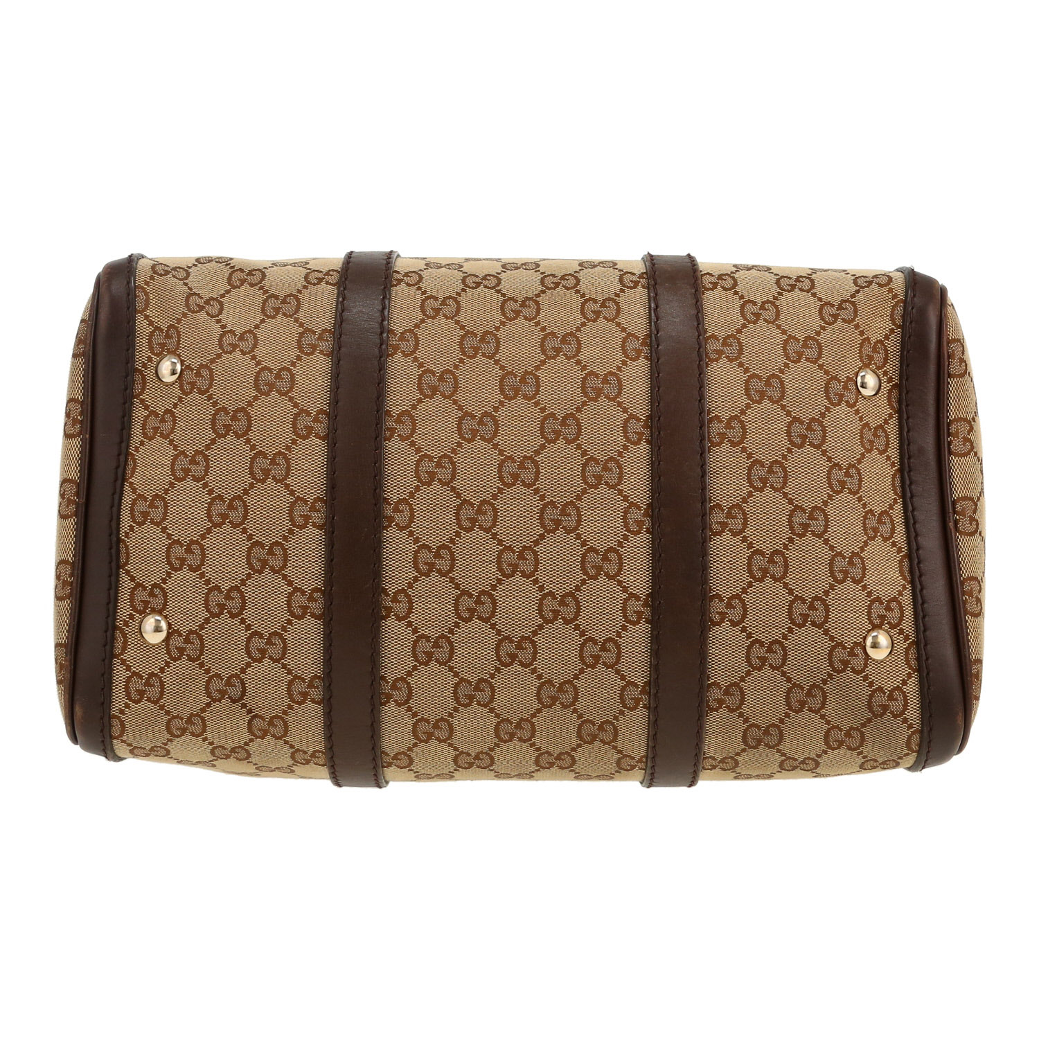 Gucci Boston handbag in beige "sûpreme GG" canvas and brown leather - Detail D1
