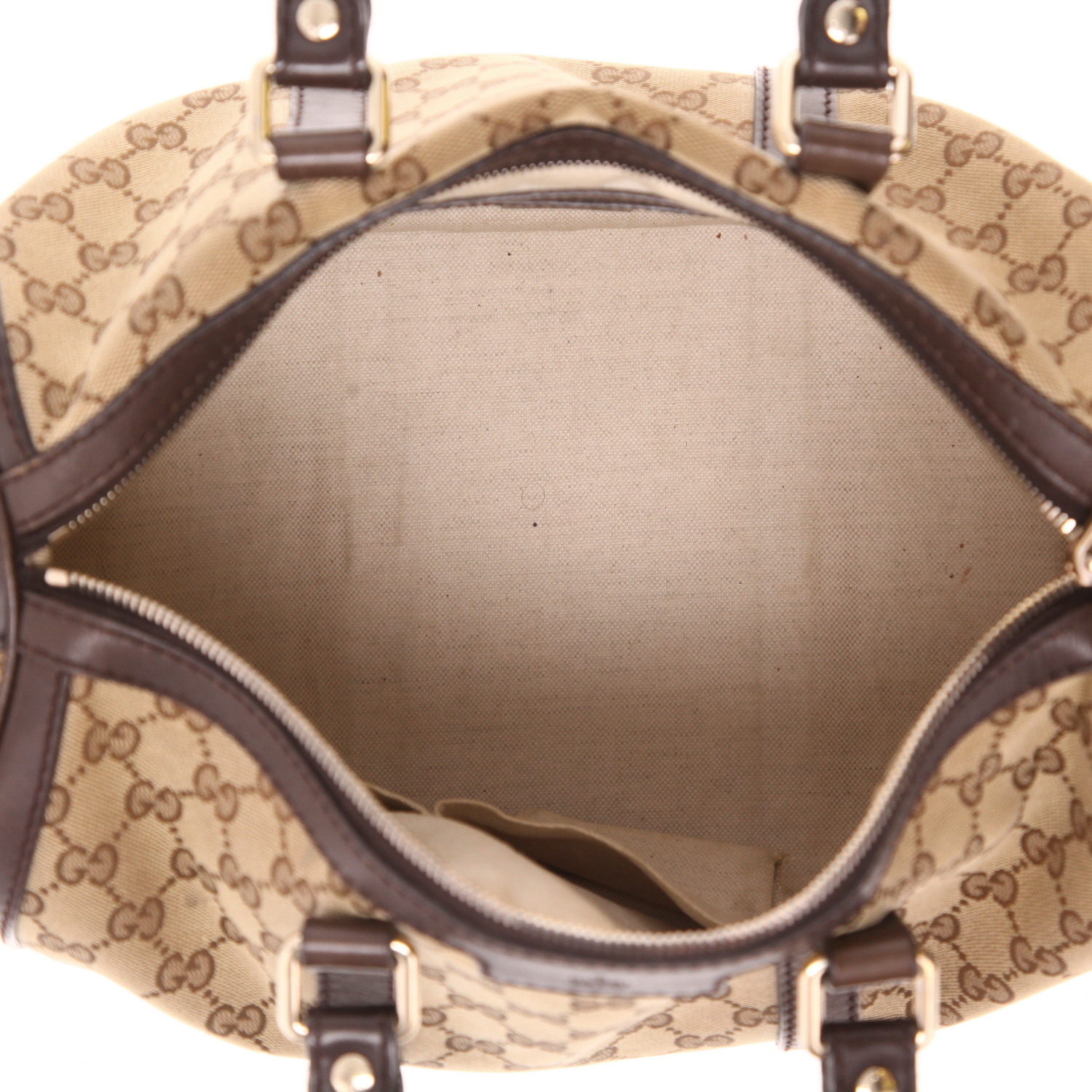 Gucci Boston handbag in beige "sûpreme GG" canvas and brown leather - Detail D3