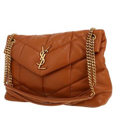 Sac à main Saint Laurent  Puffer moyen modèle  en cuir matelassé chevrons marron