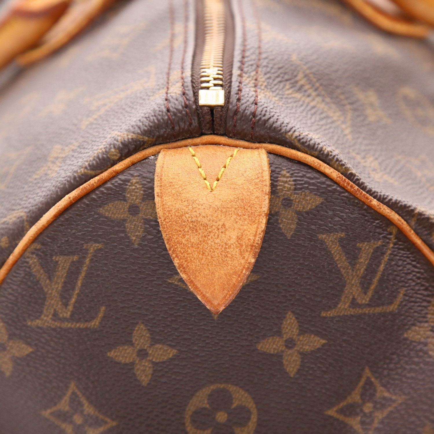 Borsa Louis Vuitton  Speedy 40 in tela monogram cerata marrone e pelle naturale - Detail D2