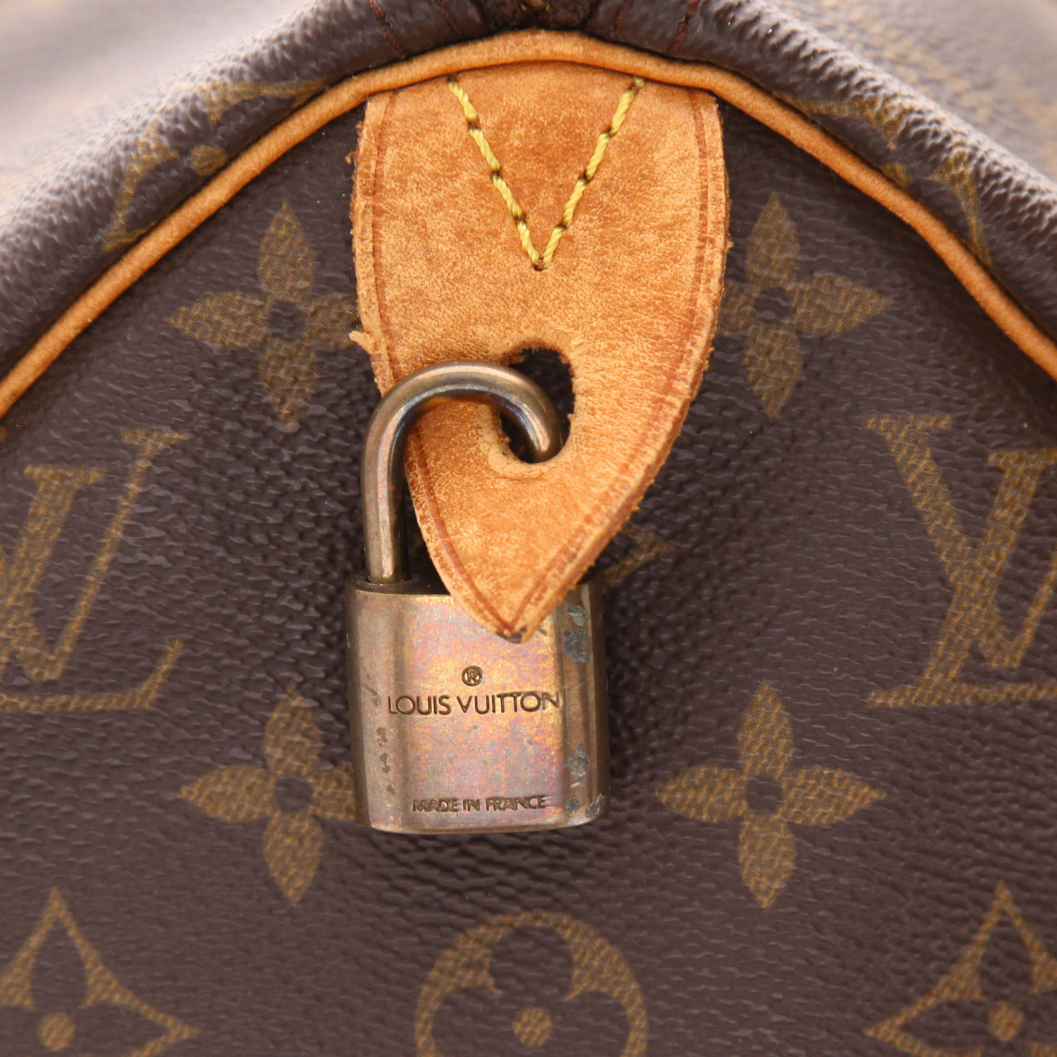 Bolso de mano Louis Vuitton  Speedy 40 en lona Monogram revestida marrón y cuero natural - Detail D3