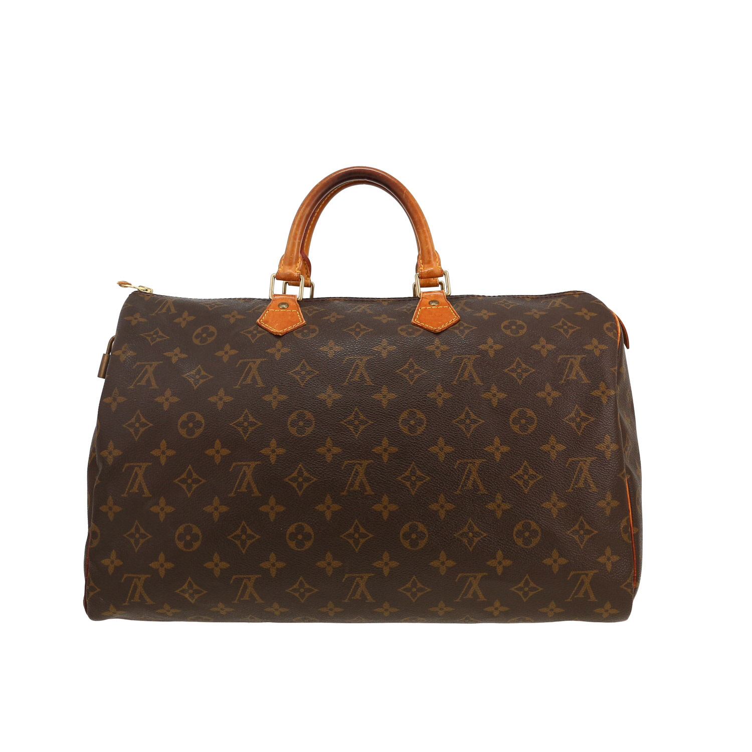 Louis Vuitton Speedy 40 handbag in brown monogram canvas and natural leather - Detail D5