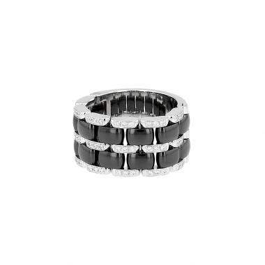Anello flessibile Chanel Ultra modello grande in oro bianco, ceramica e diamanti