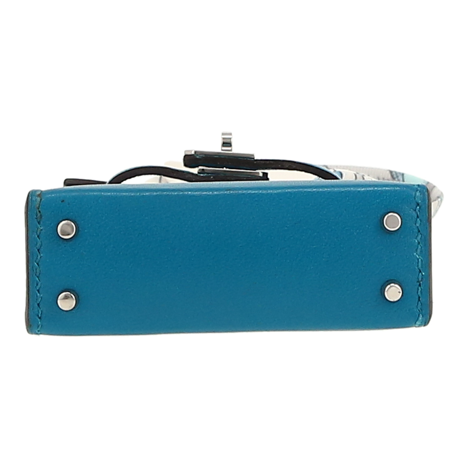 Hermès Kelly Twilly bag charm bag in blue Mysore leather and multicolor silk - Detail D1