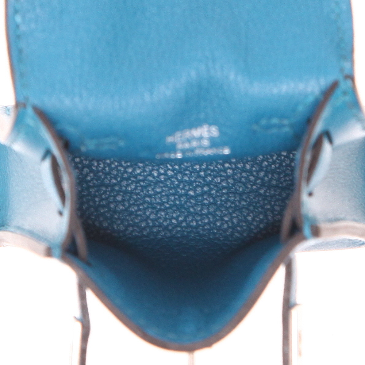 Hermès Kelly Twilly bag charm bag in blue Mysore leather and multicolor silk - Detail D3