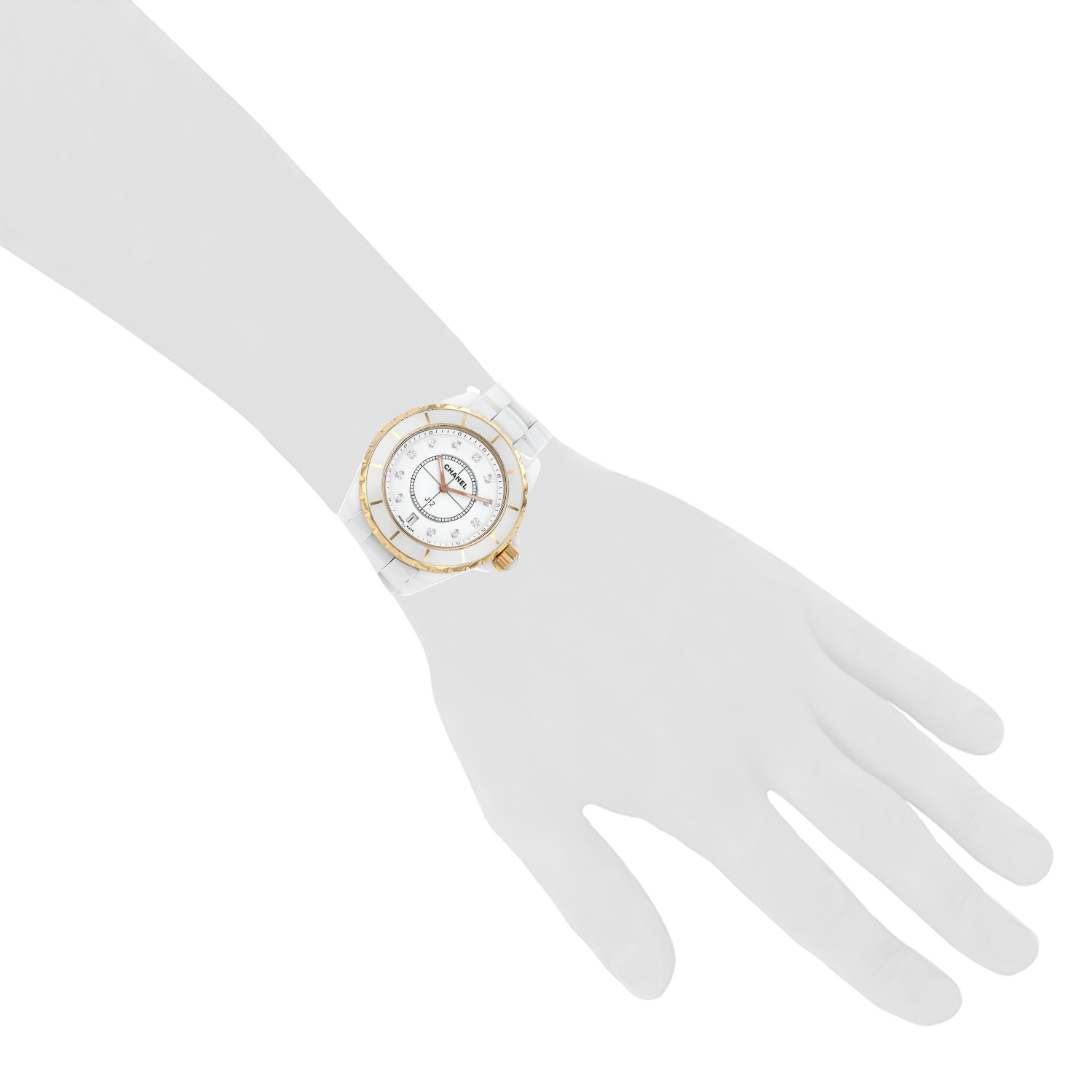 Chanel J12 Joaillerie  in ceramic white and gold and stainless steel Ref: Chanel - H2180  Circa 2013 - Detail D1