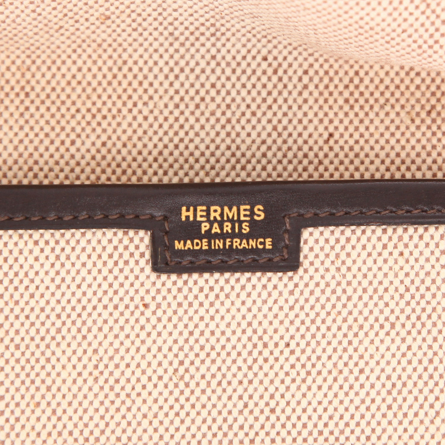 Pochette Hermès  Jige en toile beige et cuir box marron - Detail D2