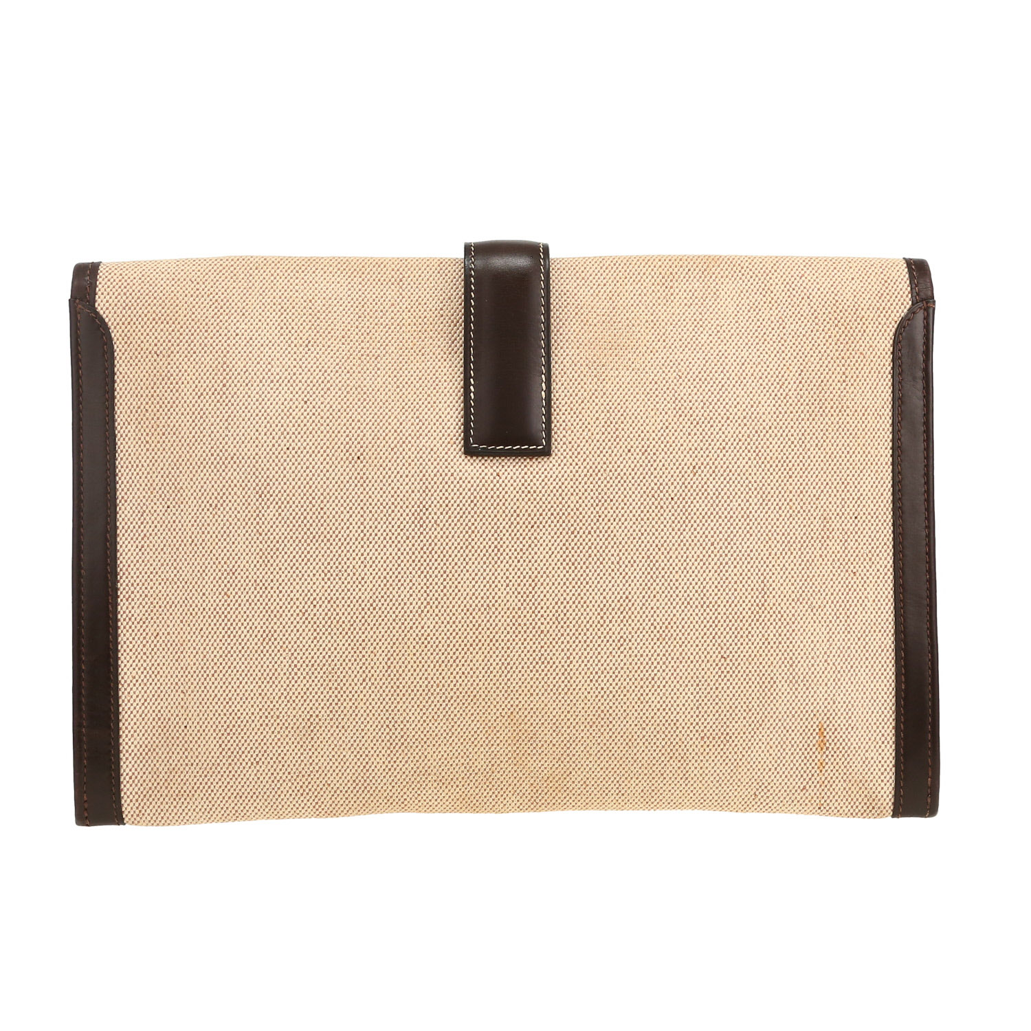 Pochette Hermès  Jige en toile beige et cuir box marron - Detail D4