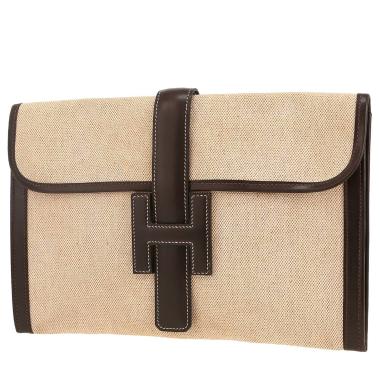 Pochette Hermès  Jige in tela beige e pelle box marrone