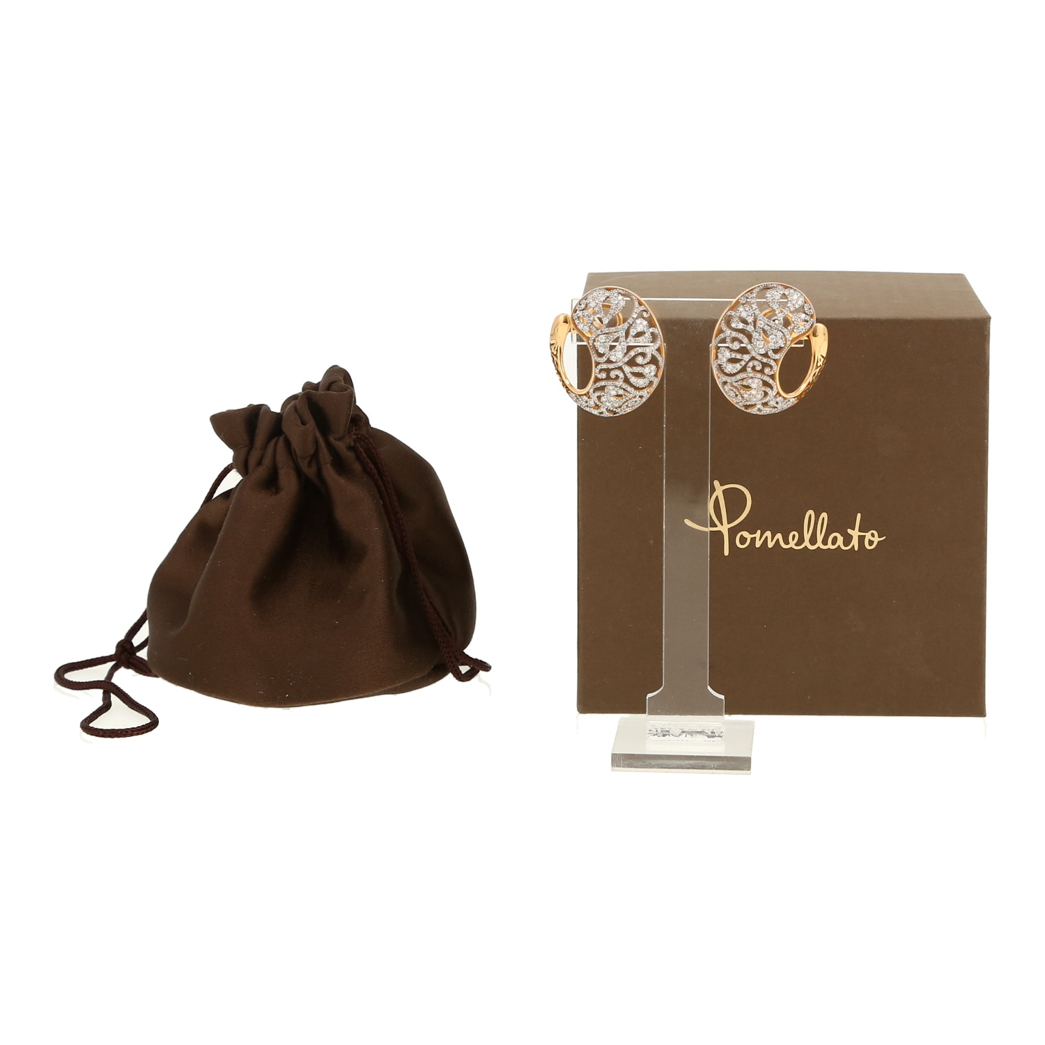 Paire de boucles d'oreilles Pomellato Arabesques en or rose, or blanc et diamants - Detail D2