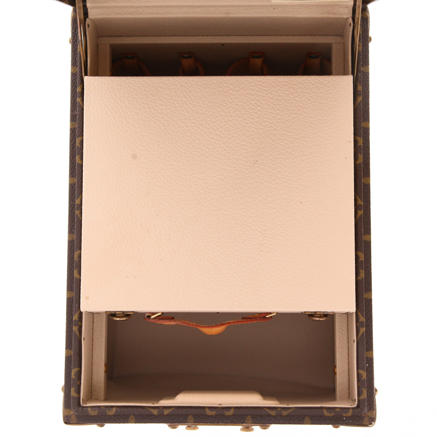 Vanity Louis Vuitton  Boîte à flacons en toile monogram marron et cuir naturel - Detail D3