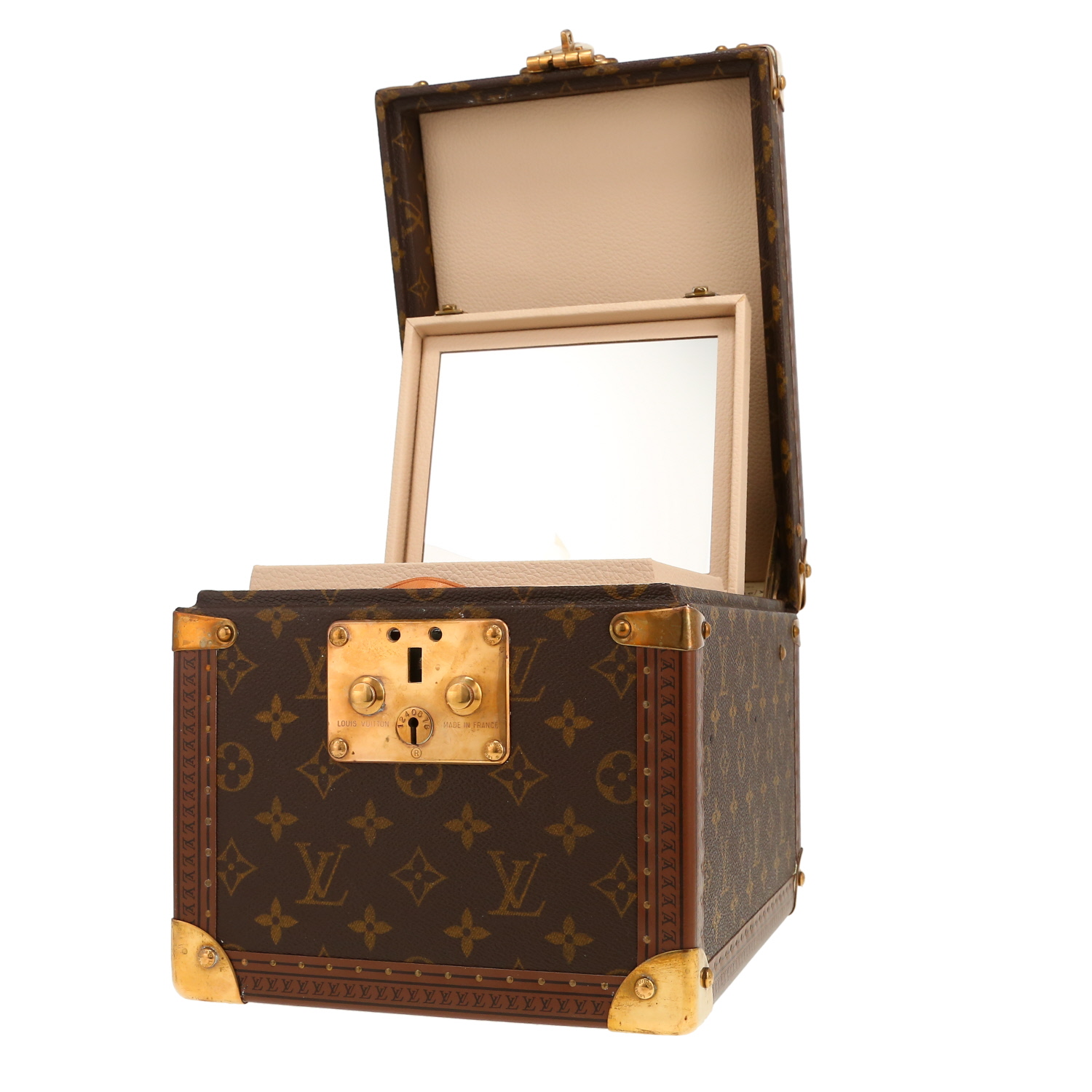 Vanity Louis Vuitton  Boîte à flacons en toile monogram marron et cuir naturel - Detail D6