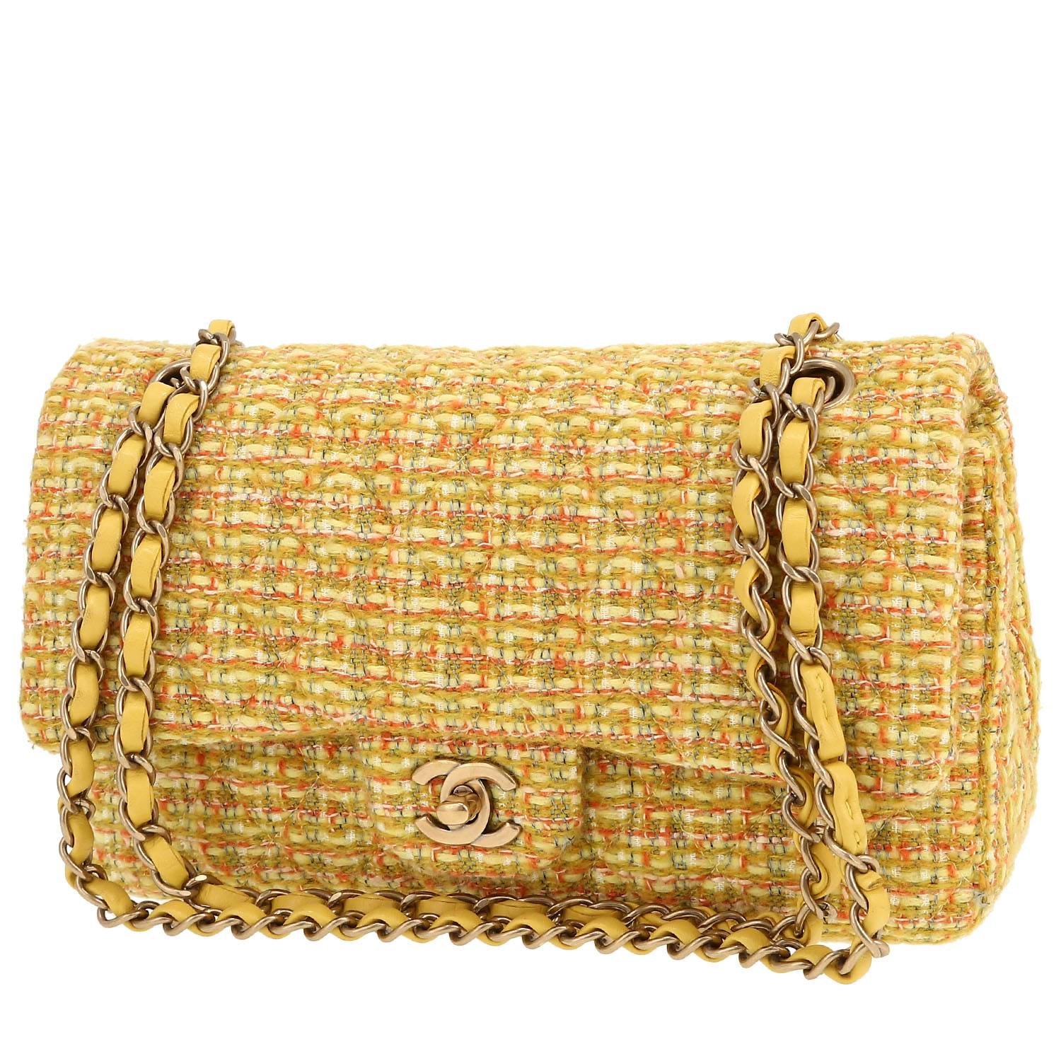 Chanel  Timeless Classic handbag  in yellow and green tweed