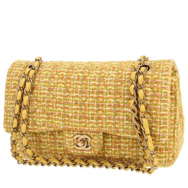 Sac à main Chanel  Timeless Classic en tweed jaune et vert