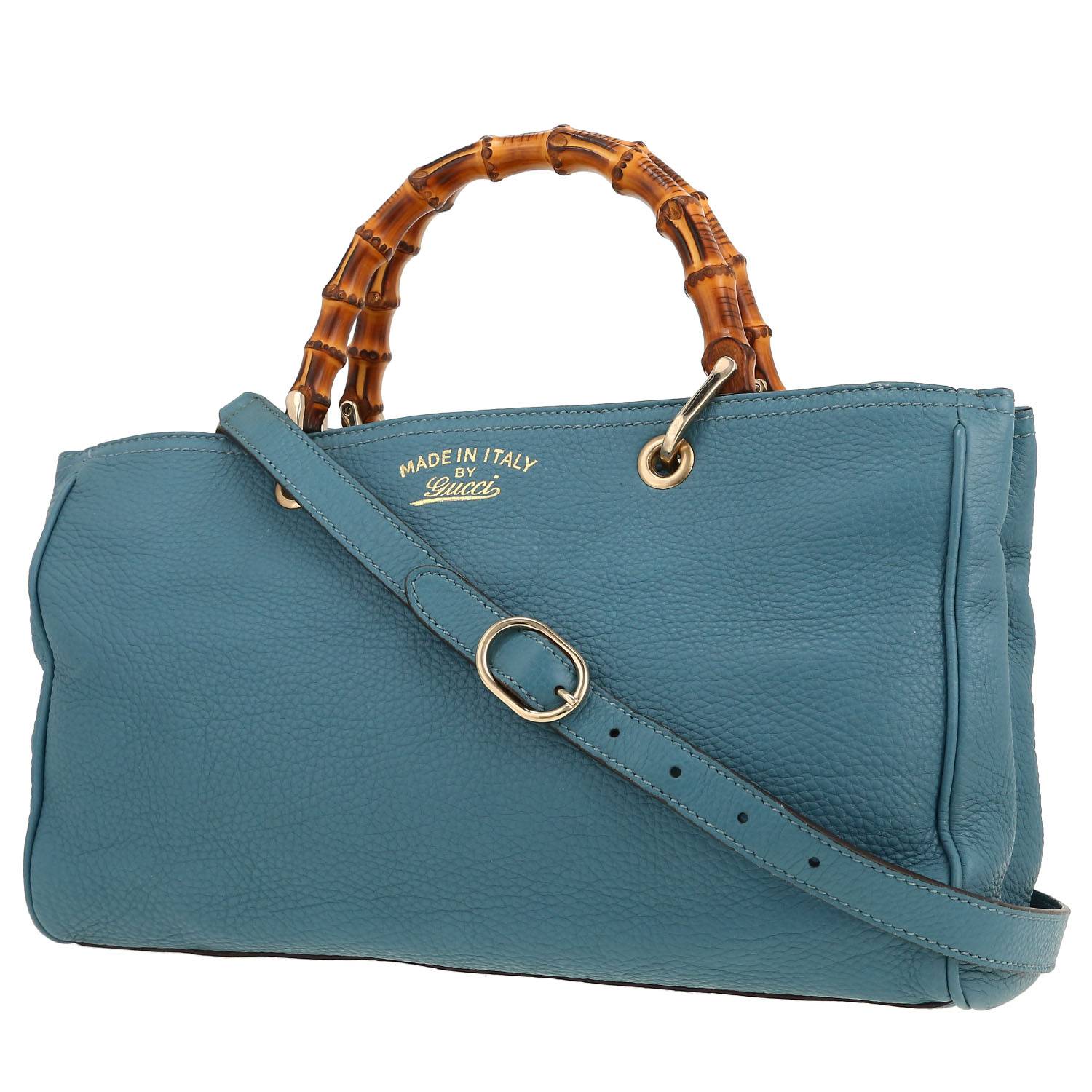 Bolso bandolera Gucci  Bamboo modelo grande  en cuero granulado azul y bambú