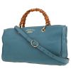 Gucci  Bamboo large model  shoulder bag  in blue grained leather  and bamboo - 00pp thumbnail