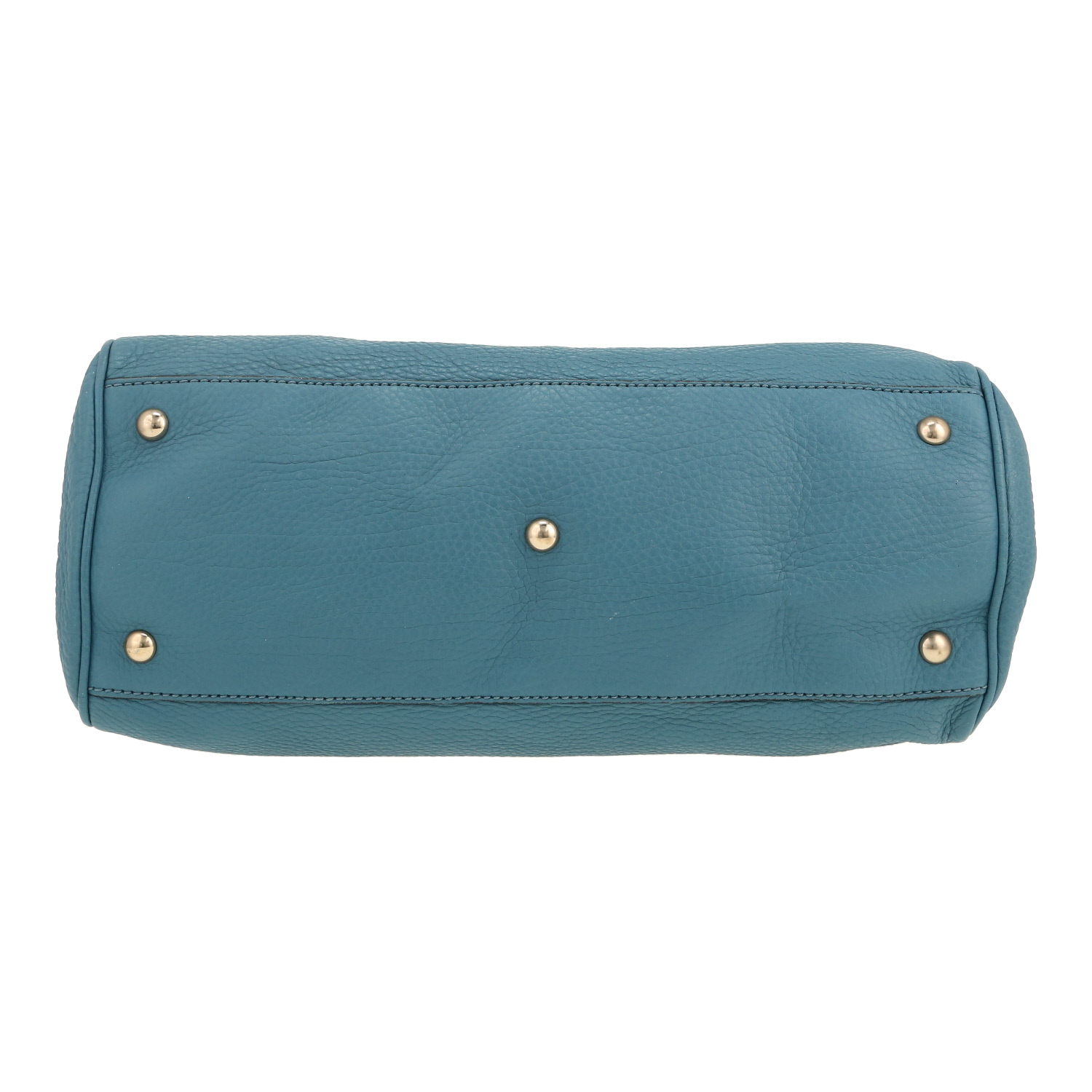 Gucci Bamboo large model shoulder bag in blue grained leather and bamboo - Detail D1