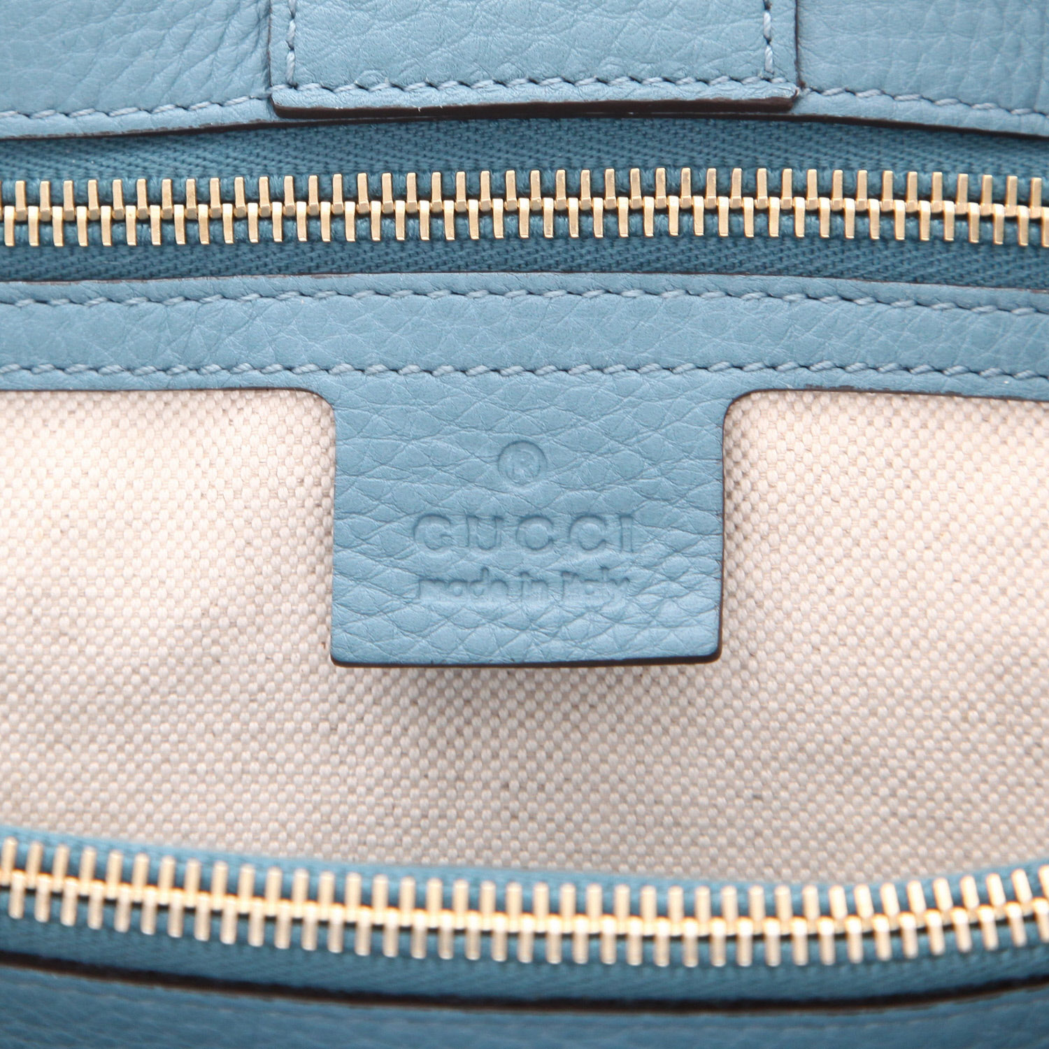 Borsa a tracolla Gucci  Bamboo modello grande  in pelle martellata blu e bambù - Detail D2