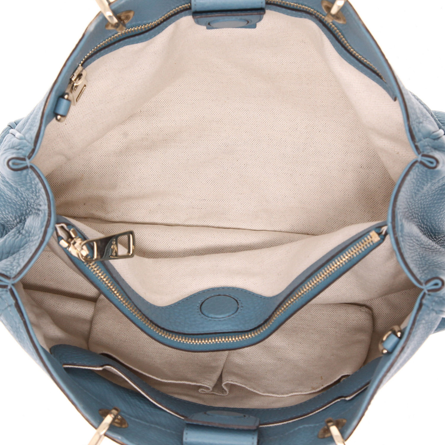 Gucci Bamboo large model shoulder bag in blue grained leather and bamboo - Detail D3