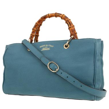 Borsa a tracolla Gucci  Bamboo modello grande  in pelle martellata blu e bambù
