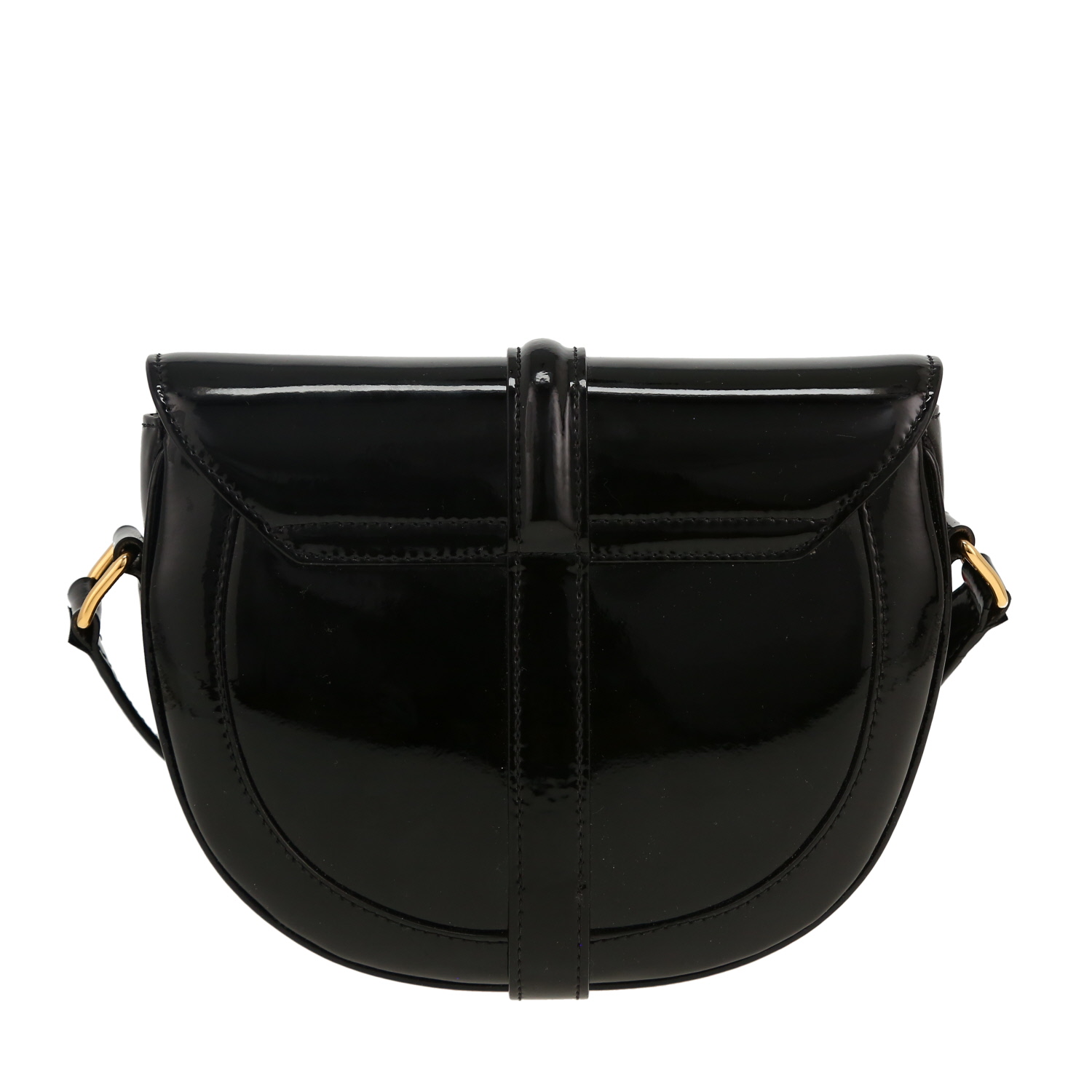 Sac bandoulière Celine 16 petit modèle en cuir verni noir - Detail D4