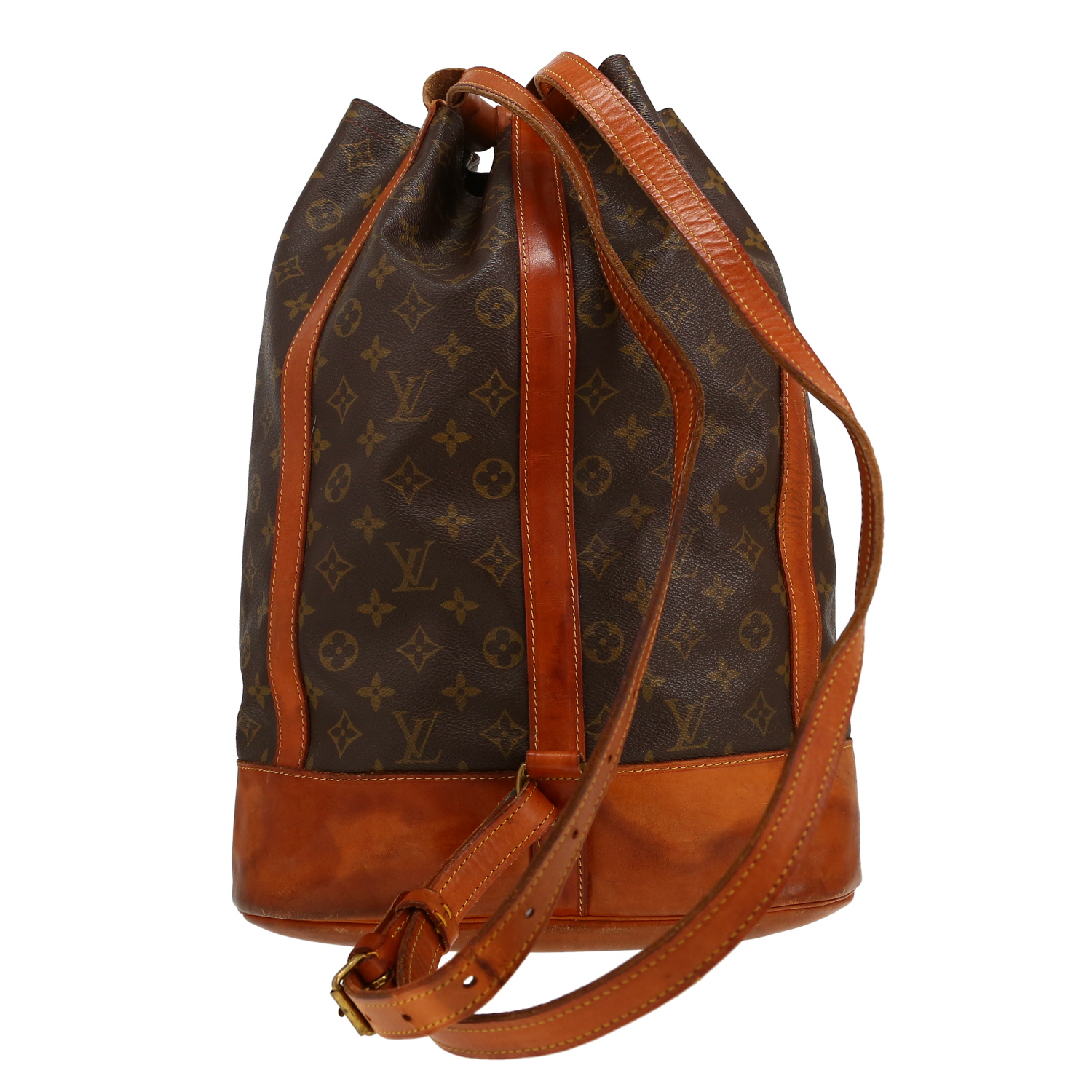 Sac à dos Louis Vuitton Randonnée en toile monogram marron et cuir naturel - Detail D4