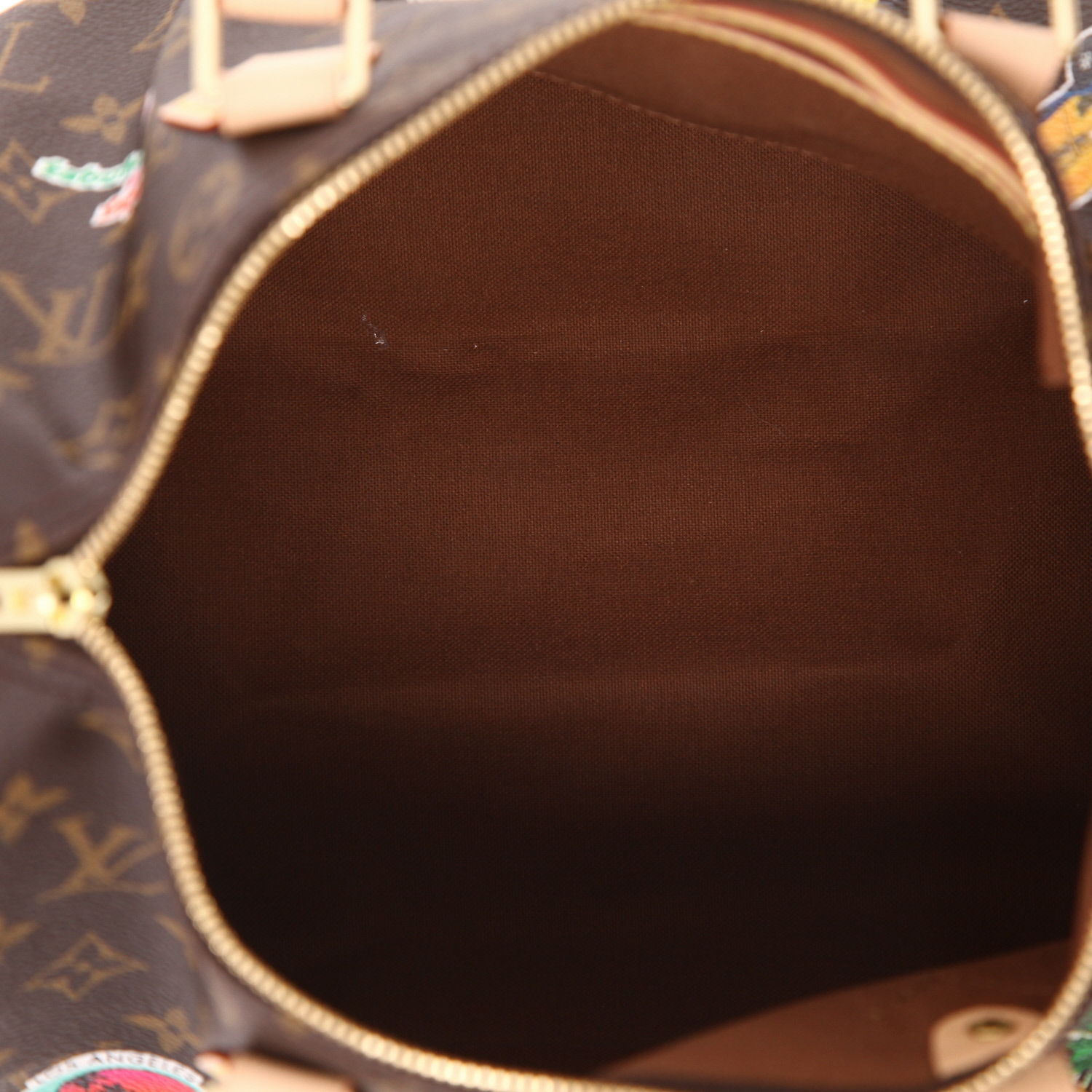 Bolso de mano Louis Vuitton  Speedy 30 en lona Monogram marrón y cuero natural - Detail D3