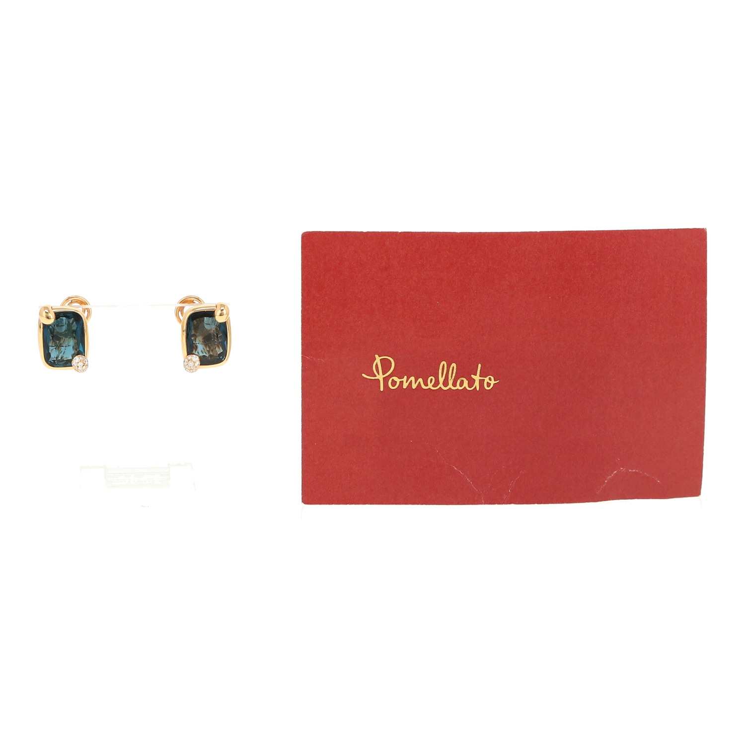 Pendientes Pomellato Ritratto modelo pequeño de oro rosa, topacio azul y diamantes - Detail D2
