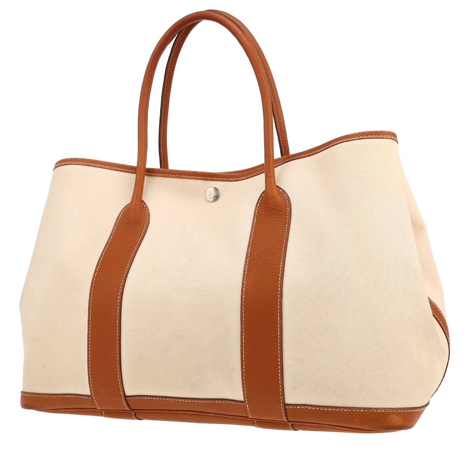 Bolso Cabás Hermès  Garden en lona beige y cuero marrón