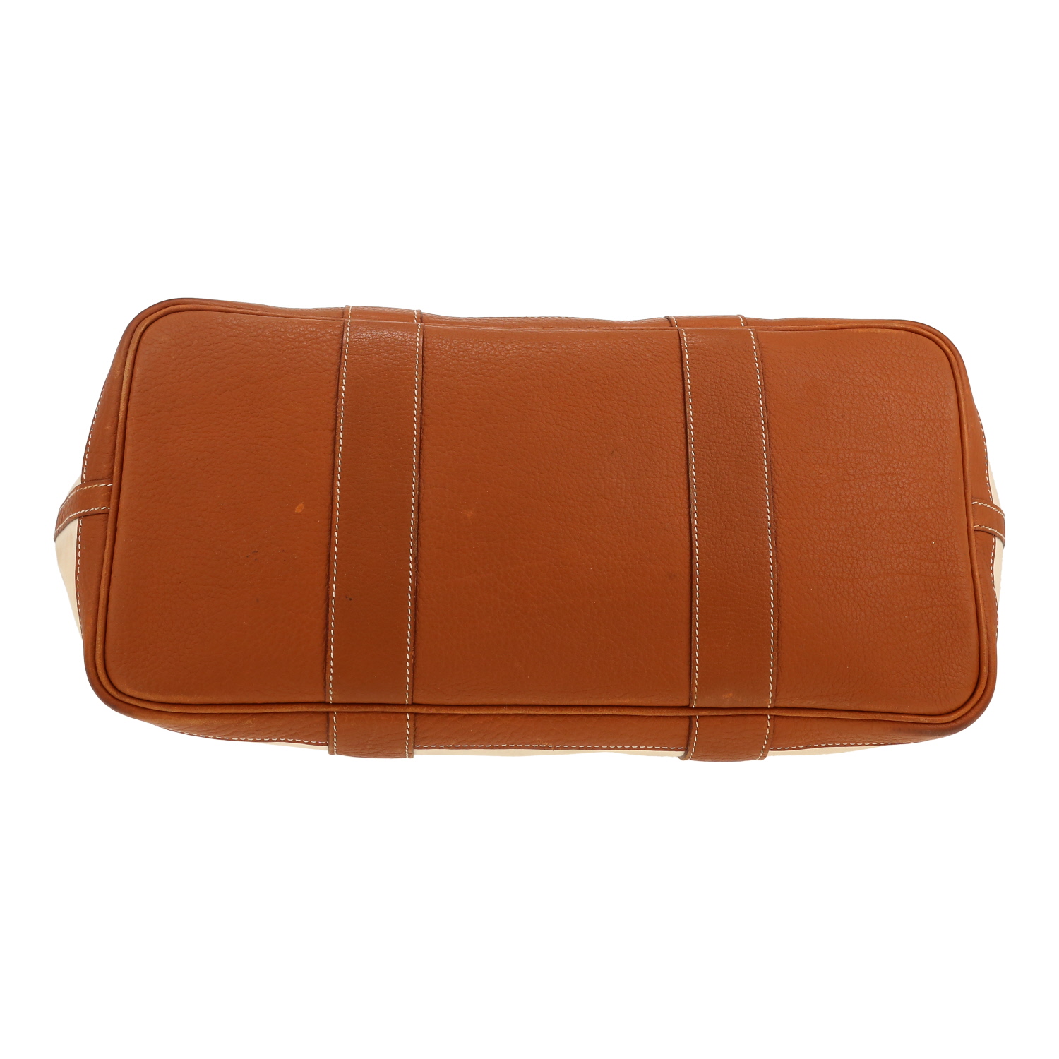 Hermès Garden shopping bag in beige canvas and brown leather - Detail D1