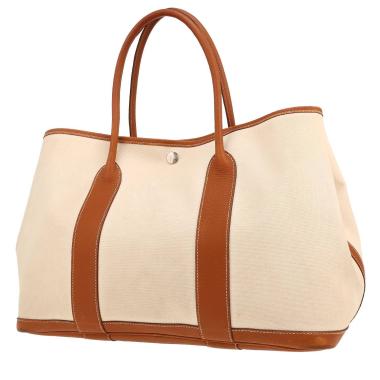 Bolso Cabás Hermès  Garden en lona beige y cuero marrón