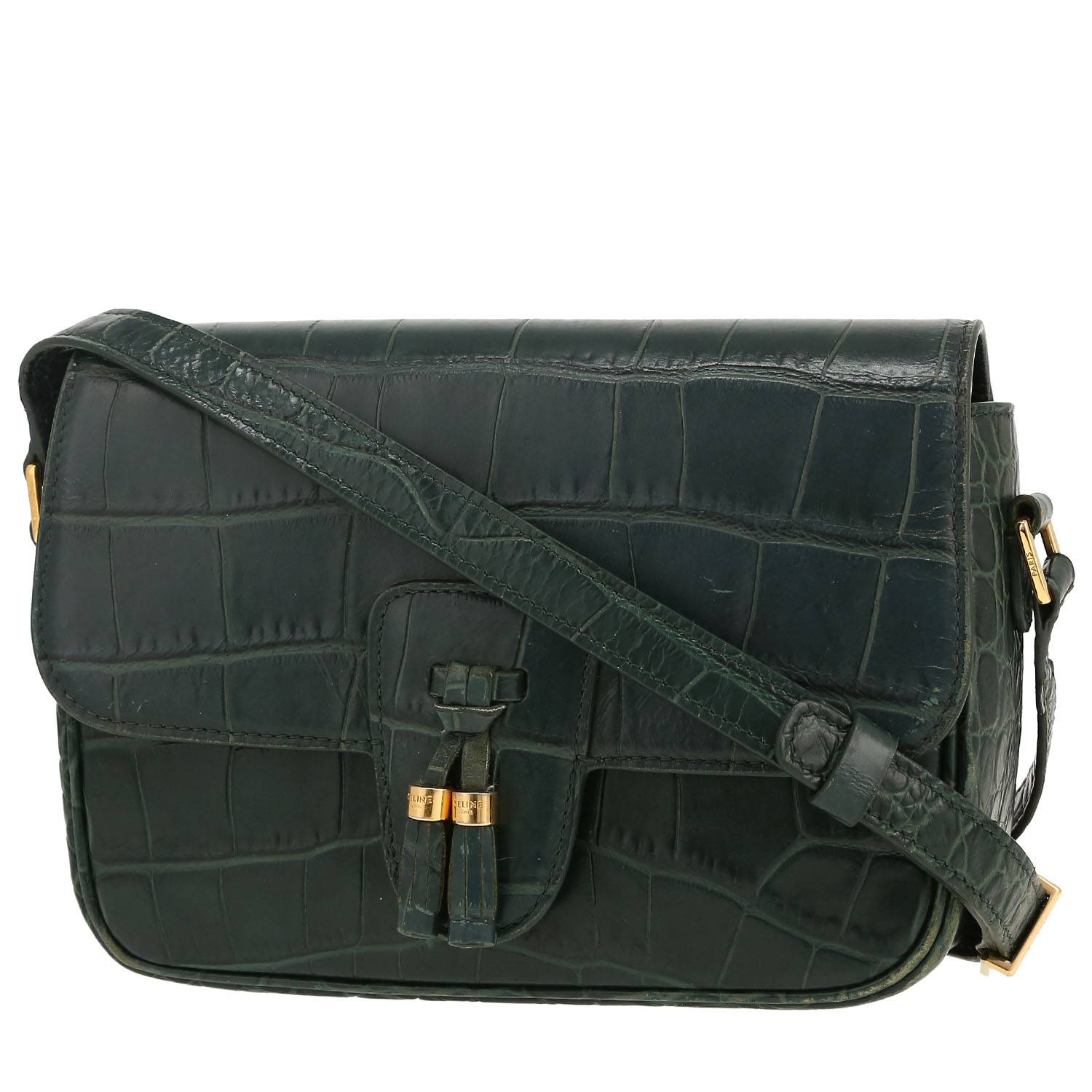 Sac bandoulière Celine   en cuir vert