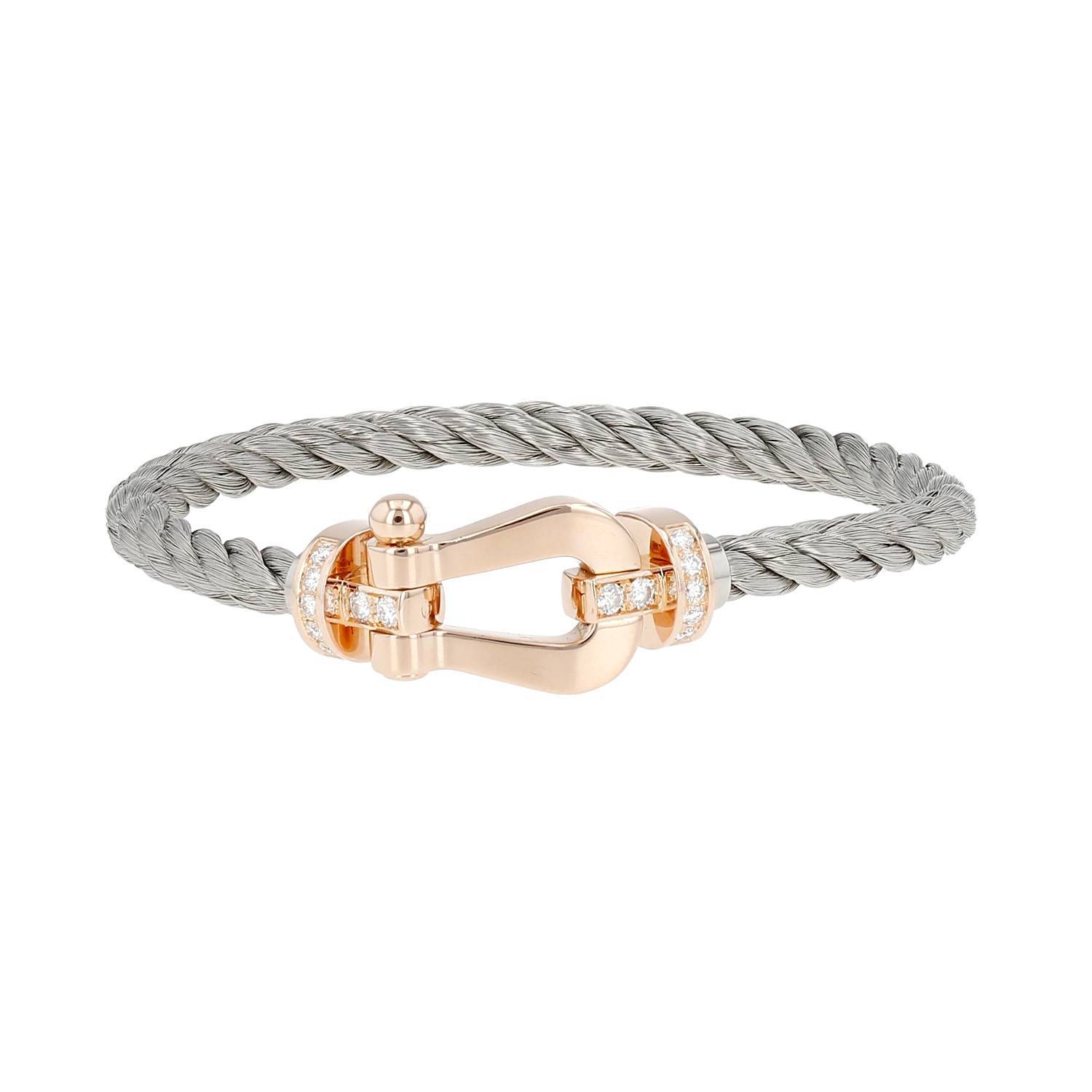 Bracelet Fred Force 10 grand modèle en or rose, diamants et acier