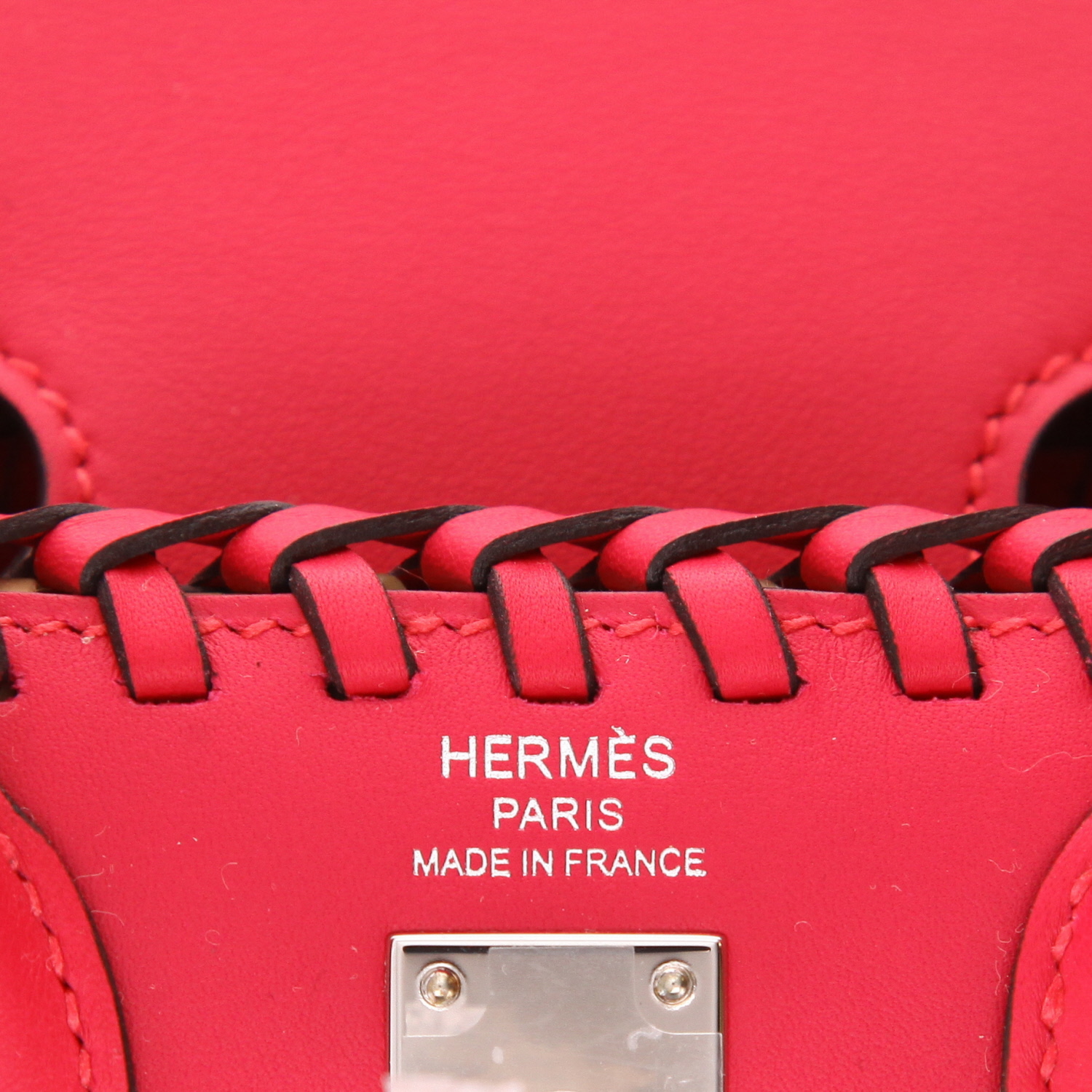 Hermès  Birkin 25 cm Picnic handbag  in raspberry pink Swift leather  and wicker - Detail D2