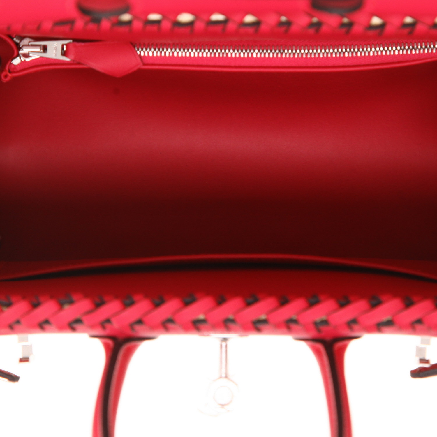 Hermès  Birkin 25 cm Picnic handbag  in raspberry pink Swift leather  and wicker - Detail D3